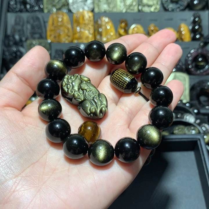 黑曜岩未镶嵌手链静*静定制