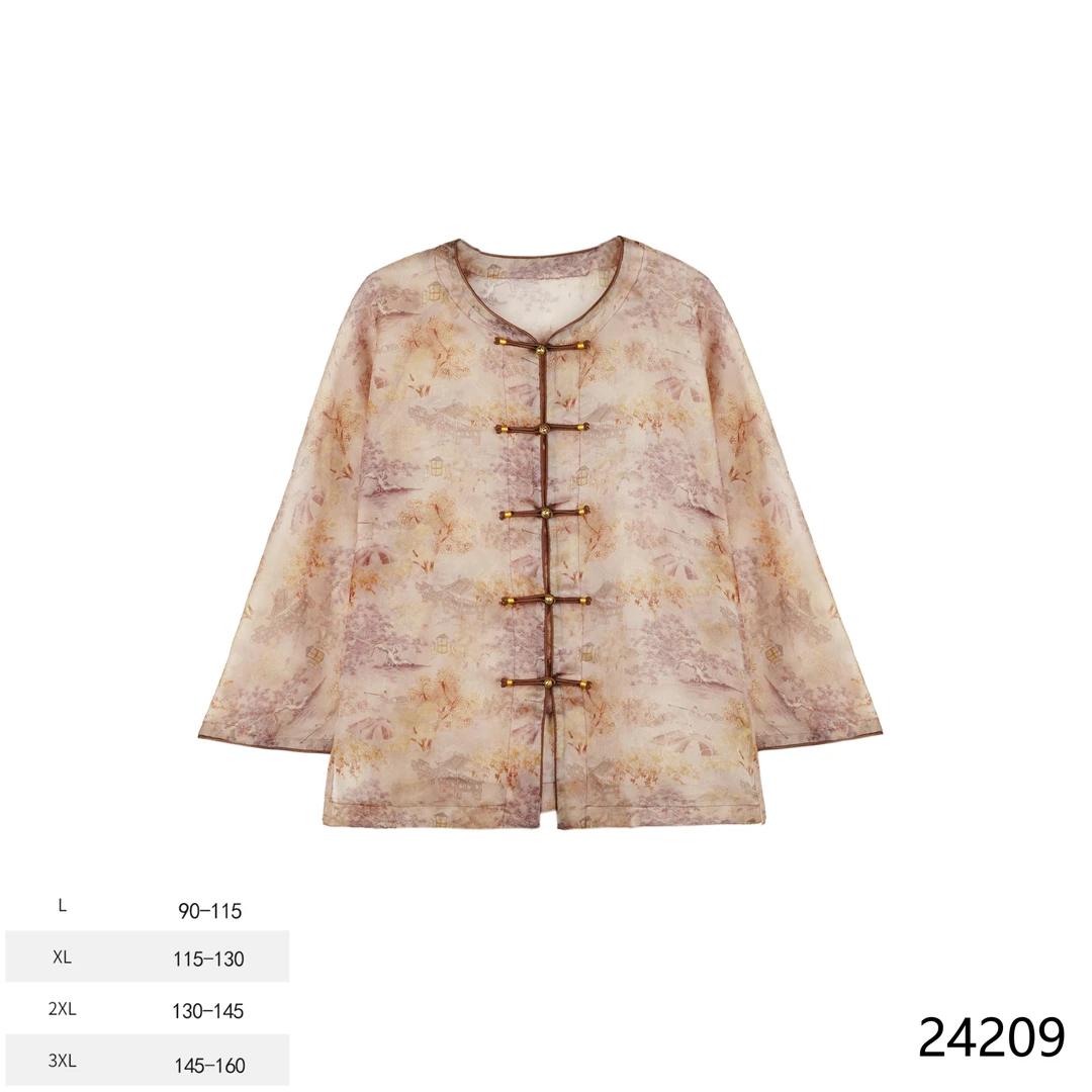 LL 2025夏新款时尚国风莨纱富春山居图上衣短外套24209-6