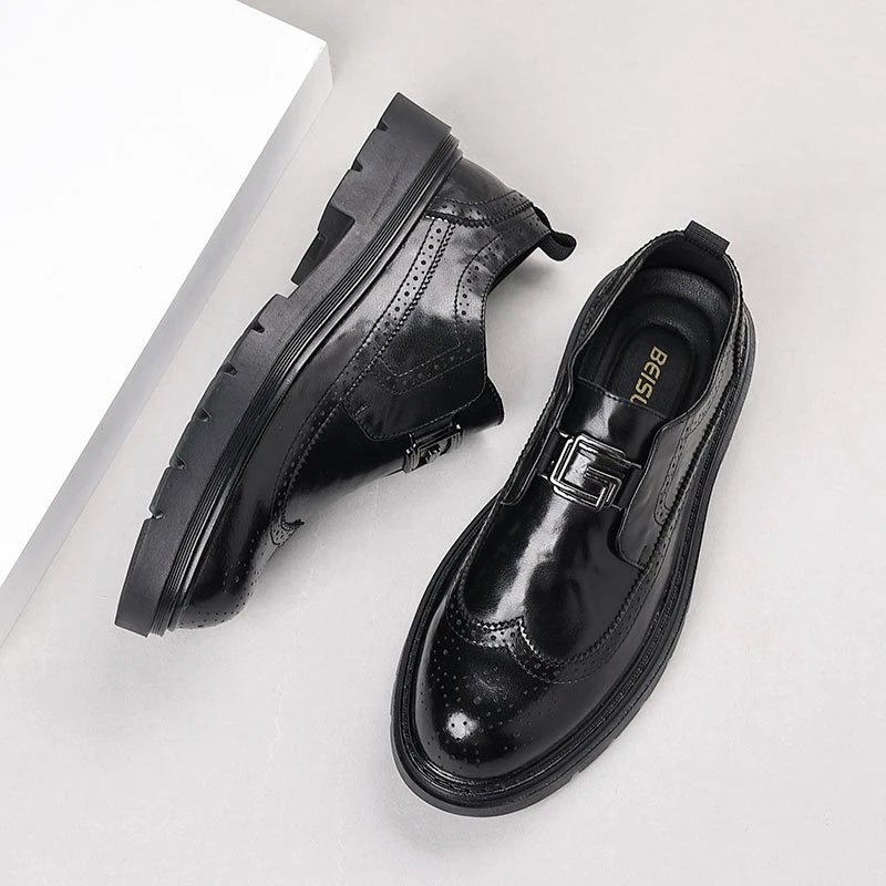 男士真皮牛皮鞋黑色新款潮流时尚商务皮鞋懒人一脚蹬乐福休闲皮鞋