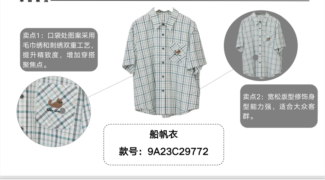 绿格船帆口袋衬衣