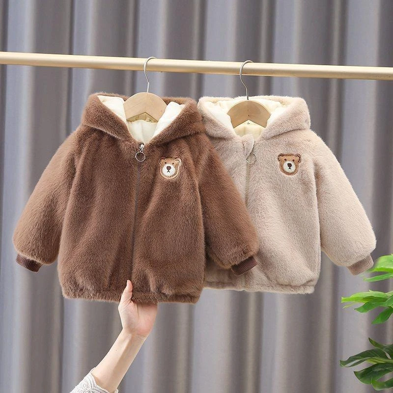 儿童加绒外套冬款男童韩版毛毛衣上衣新款女童洋气冬装加厚棉衣潮