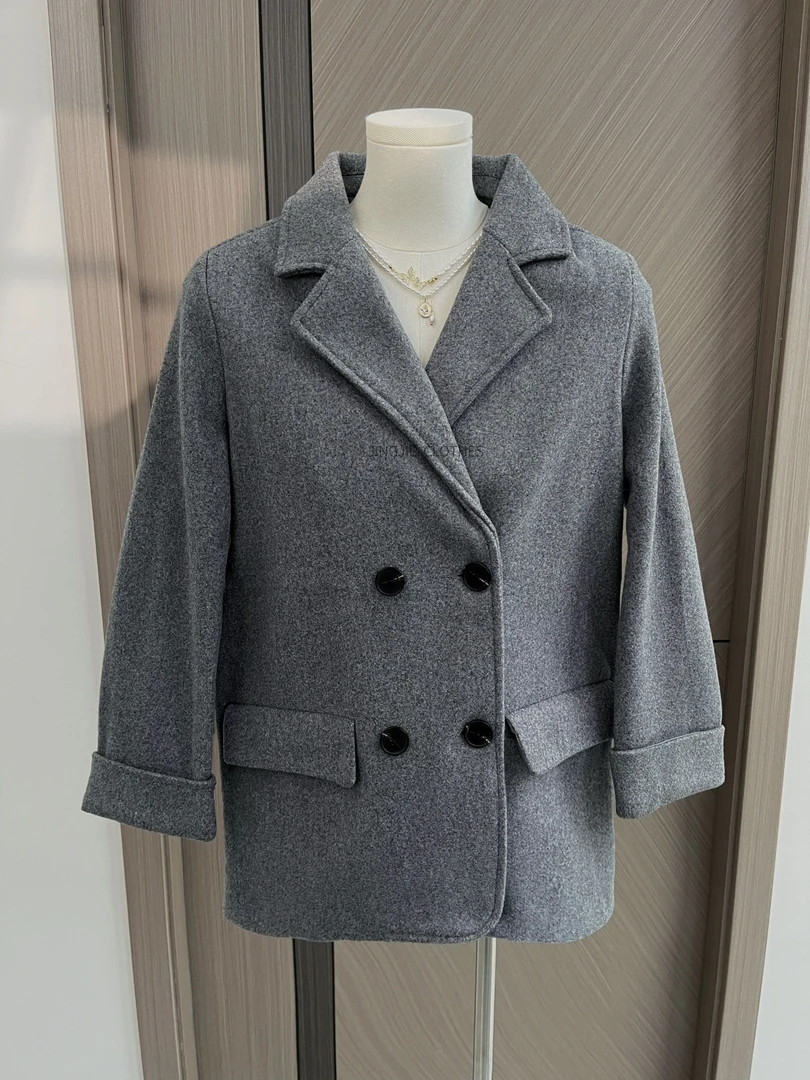 【静姐宠粉】新款韩版时尚百搭修身气质排扣毛呢大衣F09