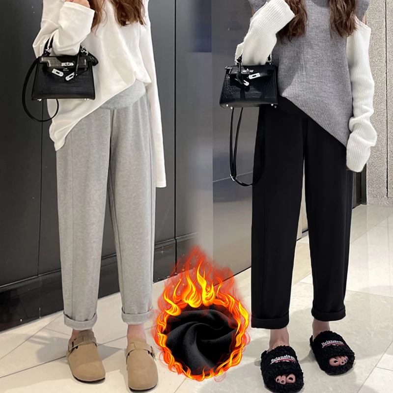 孕妇裤子加绒秋冬季外穿休闲时尚直筒宽松束脚哈伦打底运动卫裤女