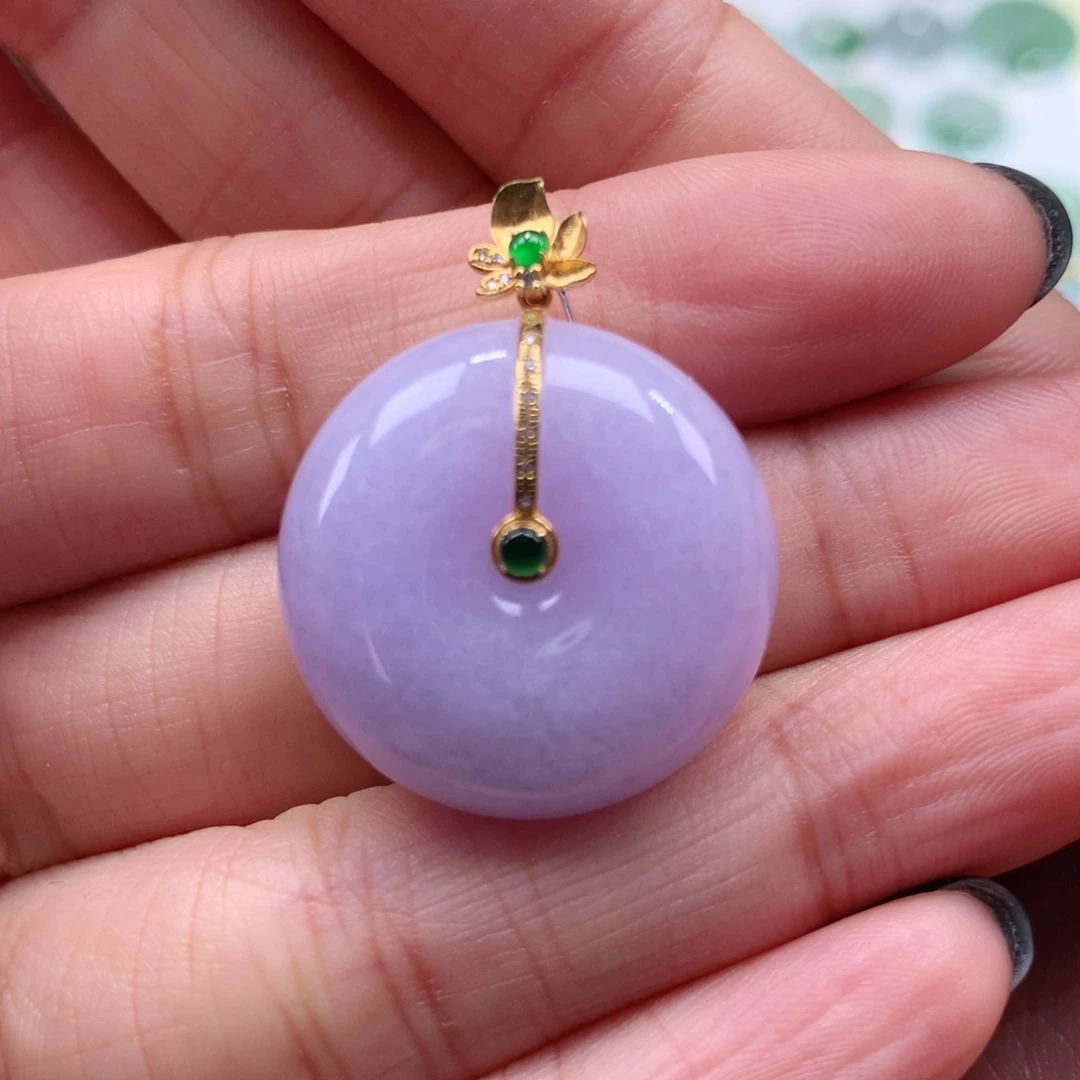 翡翠吊坠(不含链)18K金镶嵌平安扣