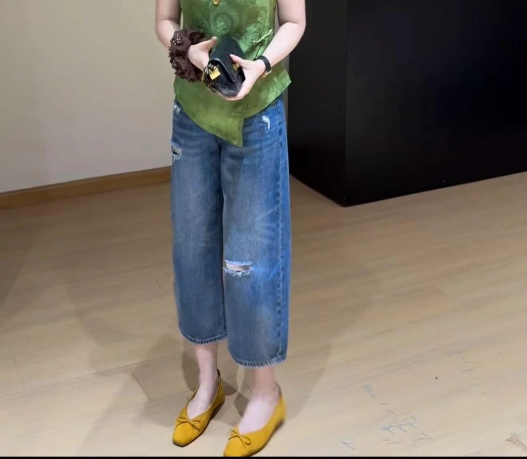 洋气流行时髦潮流通勤百搭破洞新款宽松爆款裤子春夏薄牛仔裤女