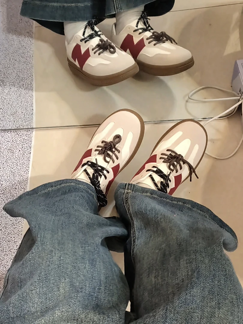 拼色德训鞋休闲板鞋牛仔低跟时尚情侣板鞋复古皮鞋系带休闲鞋