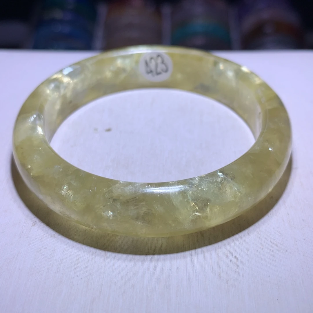 水晶手镯银S925镶嵌金祖母53.8圈423