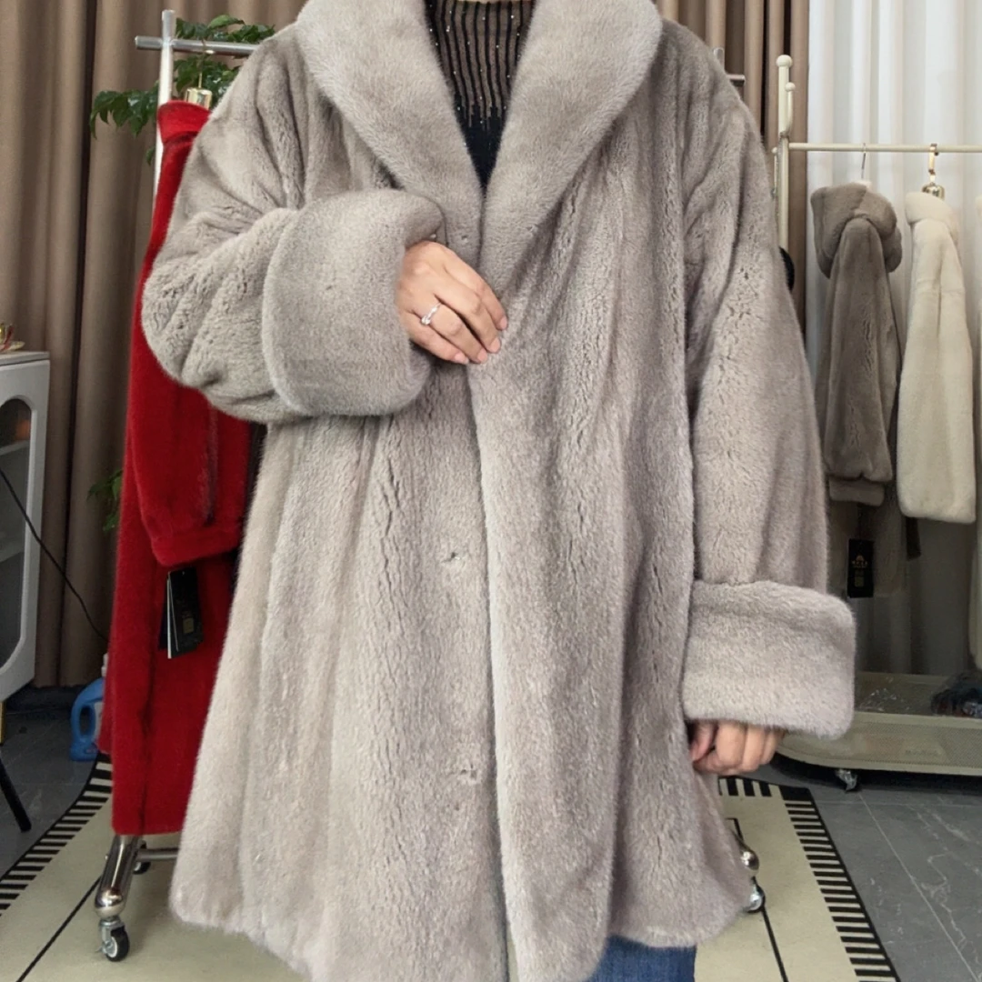 冬季时尚保暖丹麦短二整貂青果领挽袖长款水貂外套2219-80