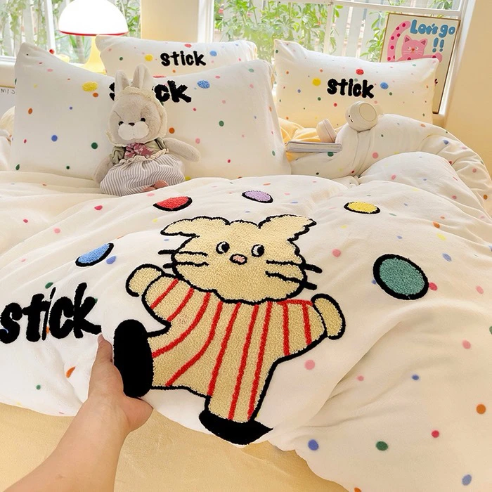 可爱卡通水洗棉 毛巾绣床品四件套学生宿舍