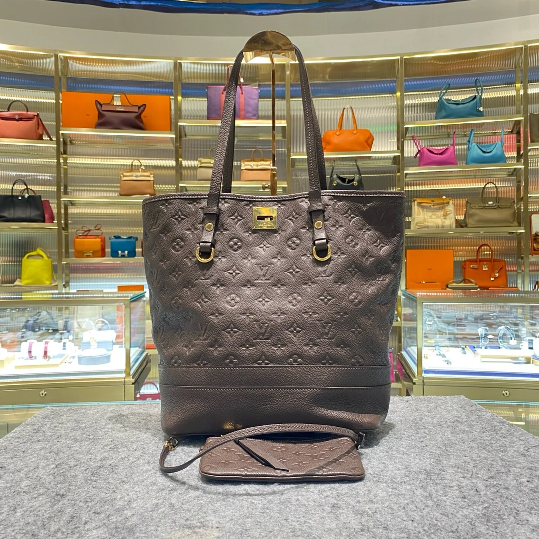 99新 LV Lv 托特 全皮紫色浮雕印花 子母手提购物袋