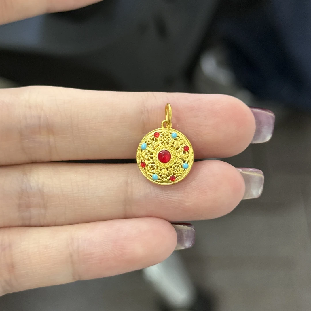 烧蓝八宝罗盘吊坠 足金999