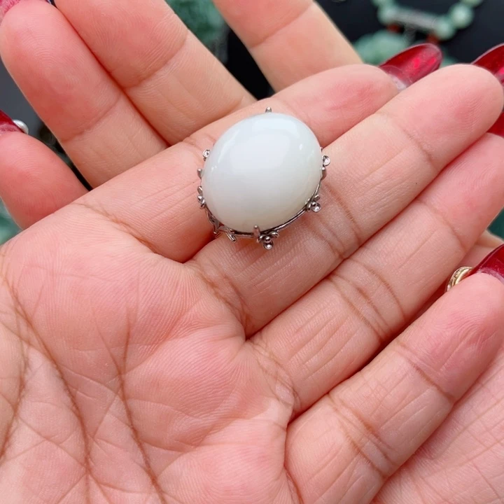 浅***浅透闪石-蛇纹石玉银S925镶嵌戒指