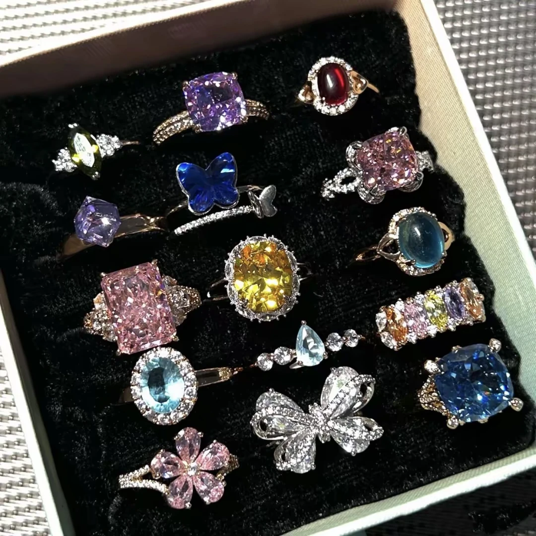 铜合金锆石戒指 锆石戒指【戒指】铜合金镀金/银，小众设计款