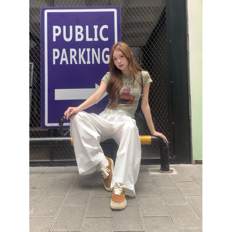 【珂珂】好穿不费力小个子棉凉感白色直筒休闲裤垂感宽松女新款百搭