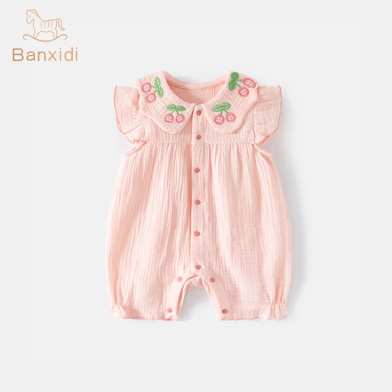 班喜迪婴儿衣服夏季薄款宝宝连体衣满月百天公主哈衣爬服夏装洋气