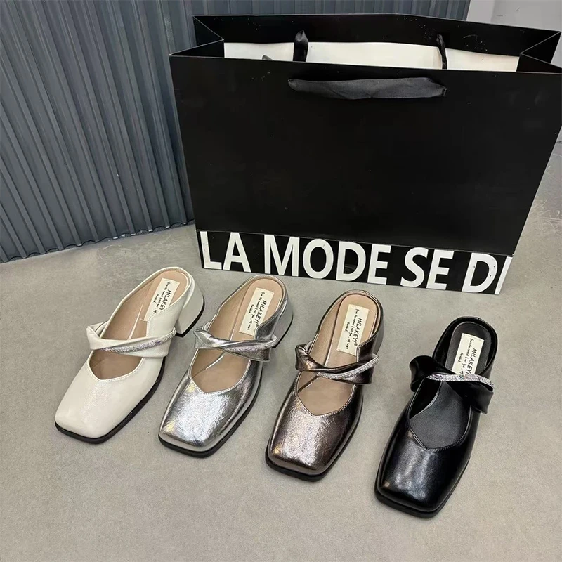 2025年夏季新款气质百搭时尚简约网红交叉轻奢风休闲舒适爆款跟鞋