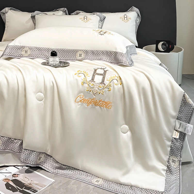 【晴美】水洗冰丝数码边刺绣款夏被四件套-格调全系列