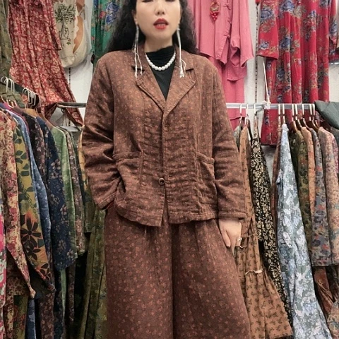 常规款招财猫双层麻西服套装