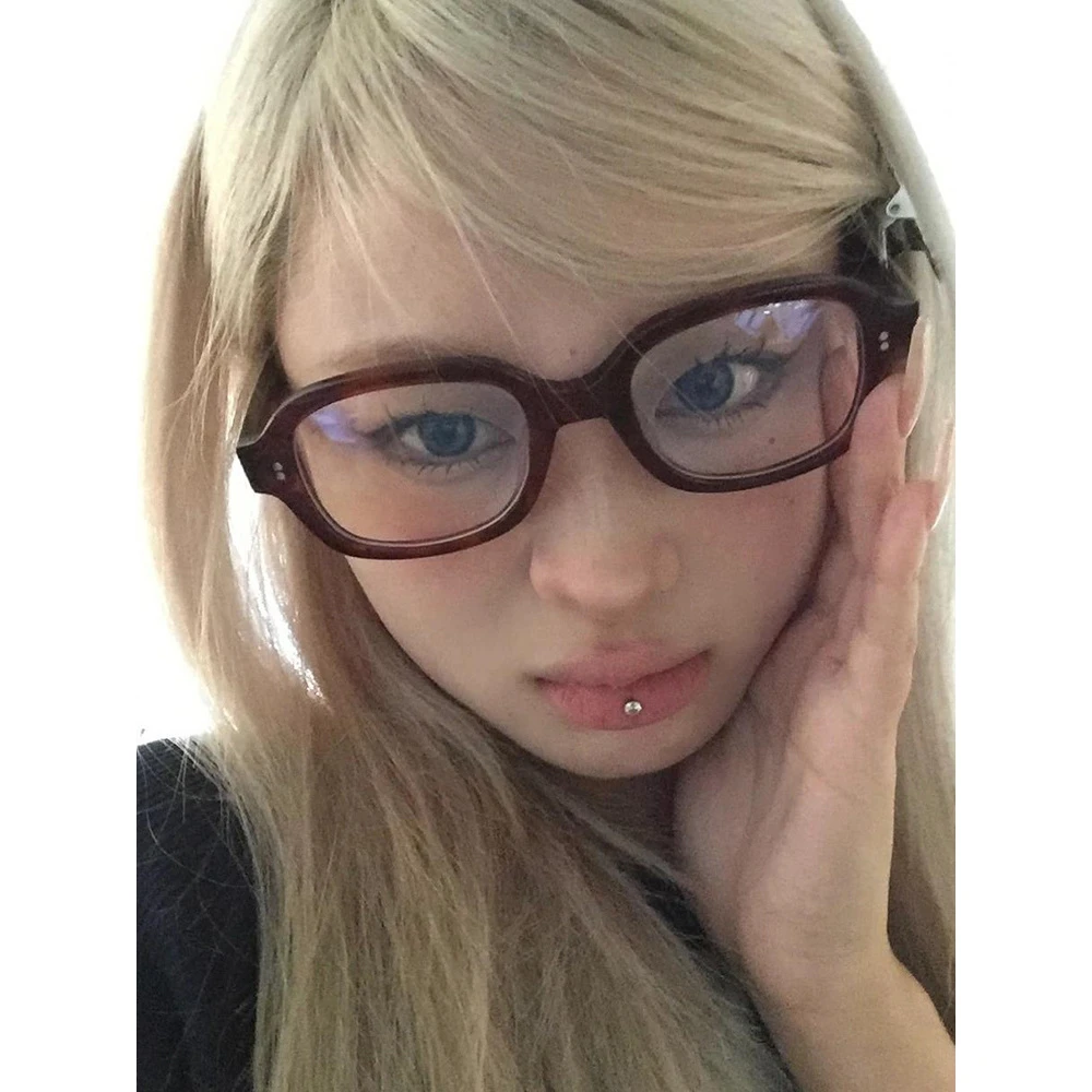 椭圆框红色复古近视眼镜框镜架女款高级感小框方圆脸素颜宽边学生