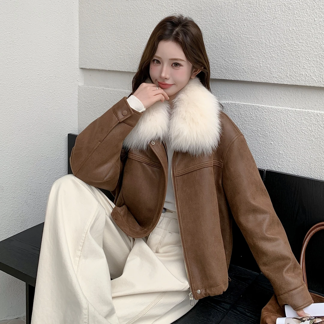 2643短款韩版时尚狐狸毛大毛领白鸭绒羽绒服冬季保暖外套