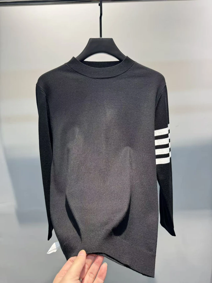 回馈款2026秋冬男士常规厚款圆领长袖针织毛衣针织衫拼色条纹修身