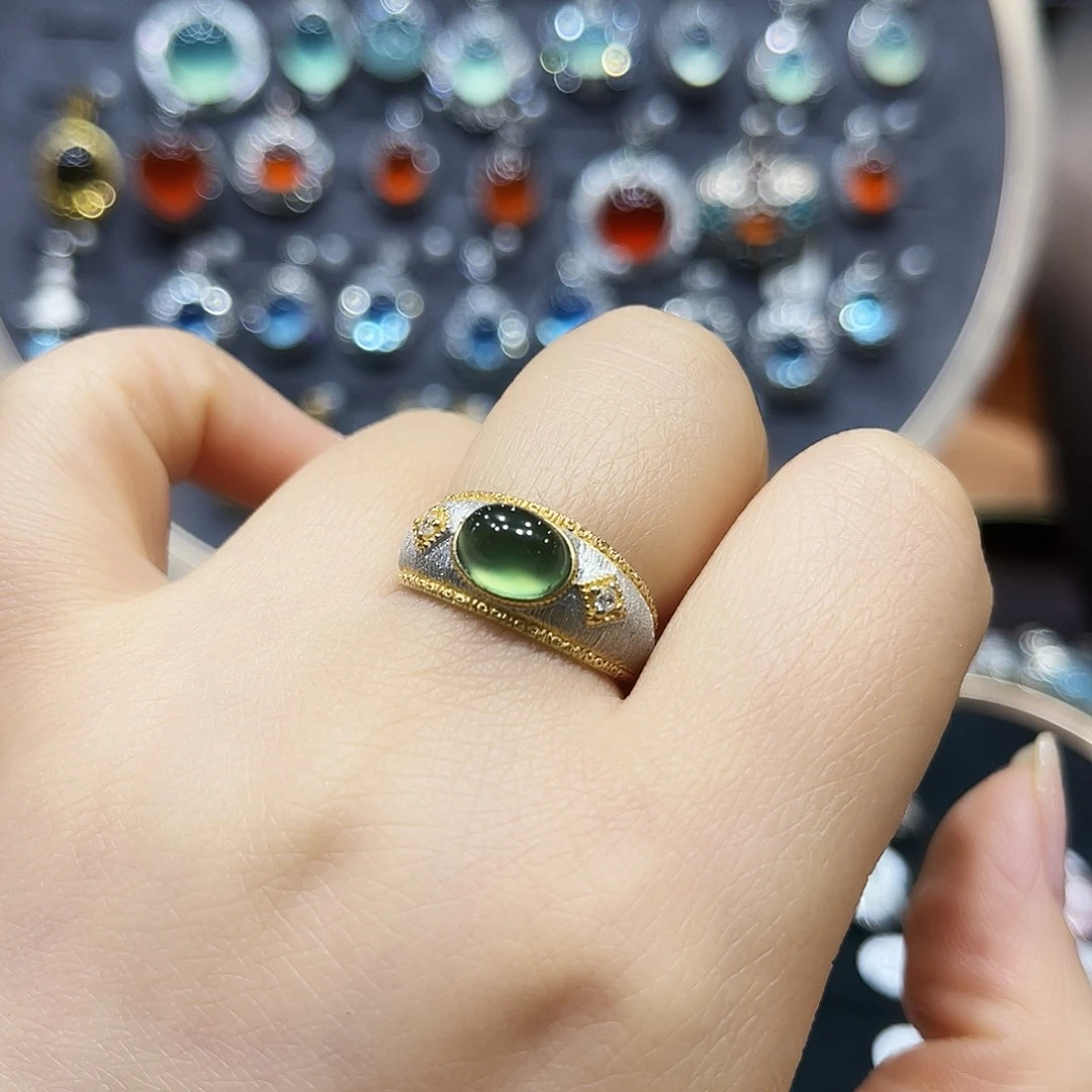 s***9蛇纹石玉银S925镶嵌戒指