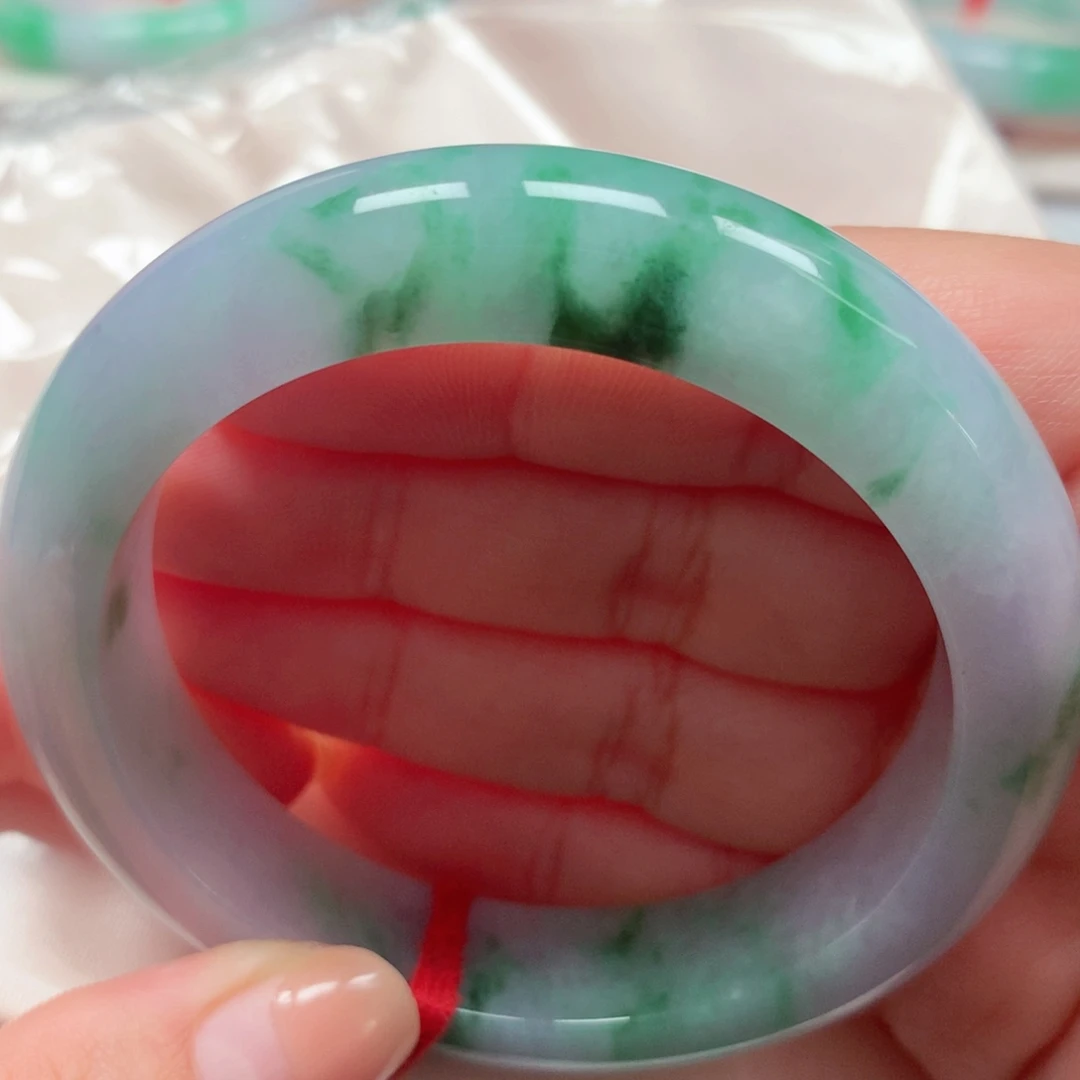 翡翠未镶嵌手镯26紫飘花 厚装