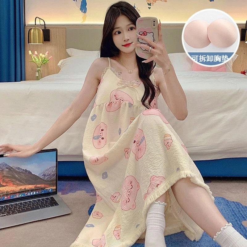 【星】睡裙女夏季吊带可爱卡通甜美带胸垫睡衣夏天少女连衣裙4065