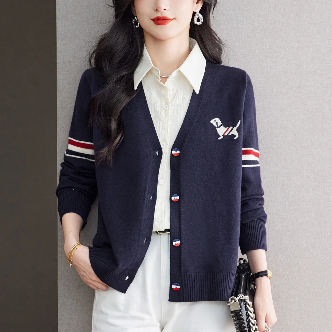 春秋外搭V领针织开衫2025新款时髦漂亮洋气女装宽松休闲毛衣外套