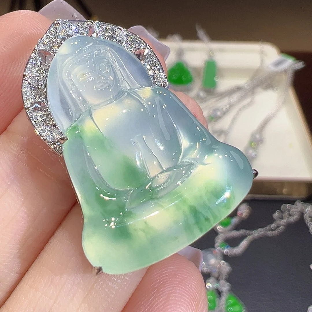 翡翠18K金镶嵌吊坠(不含链)翡翠