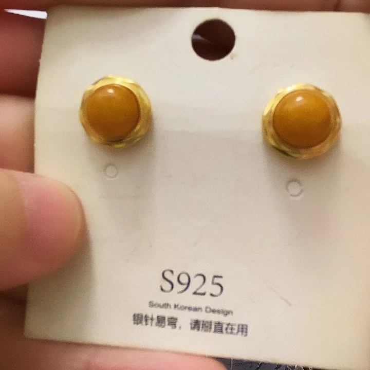 蜜蜡银S925镶嵌耳饰蜜蜡