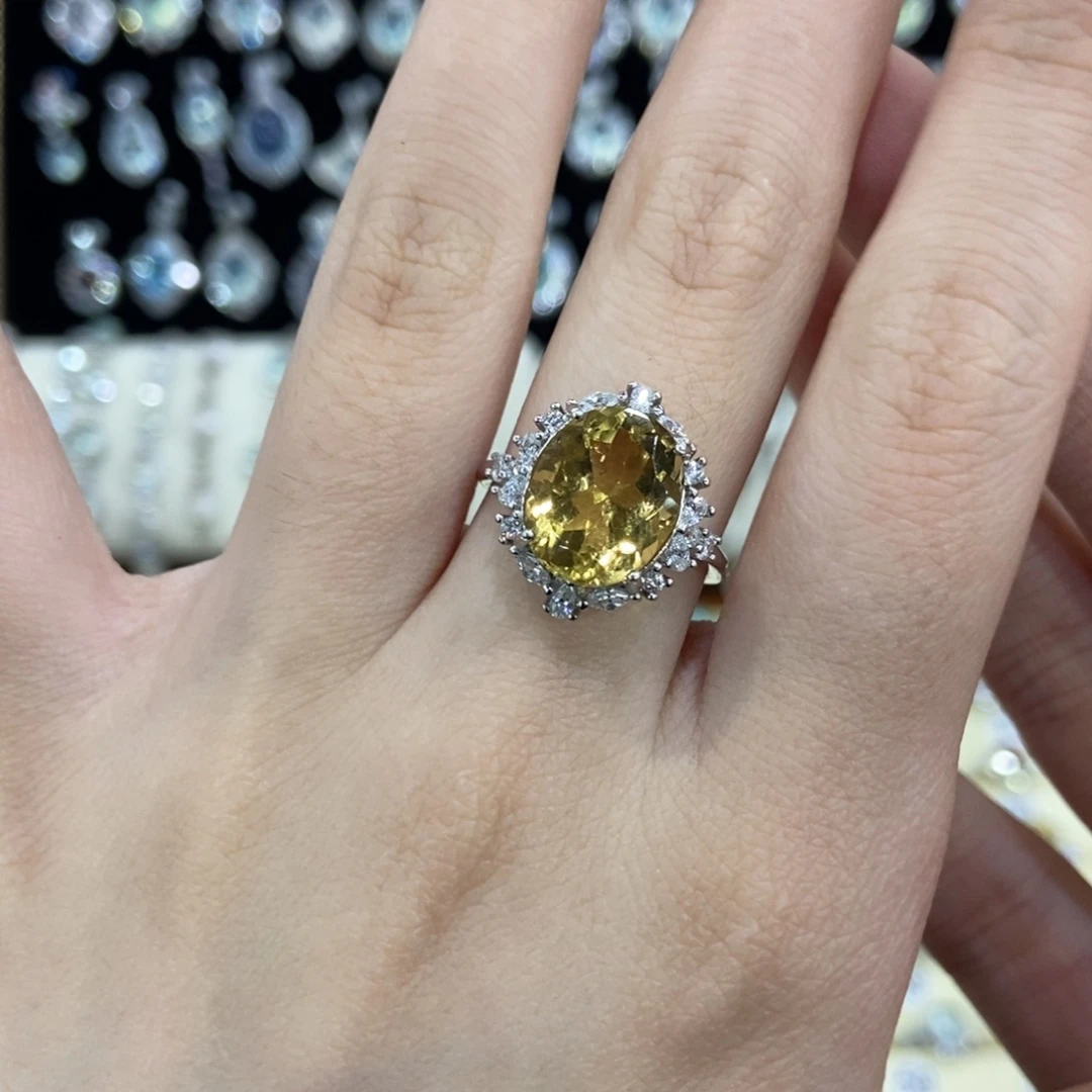 戒指黄晶银S925镶嵌