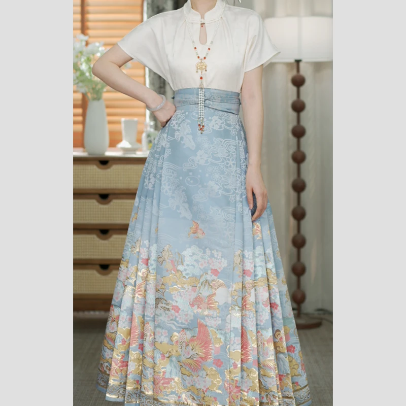 小金鱼套装-【短袖+马面裙】仿妆花织金马面裙新中式短袖汉服新款夏