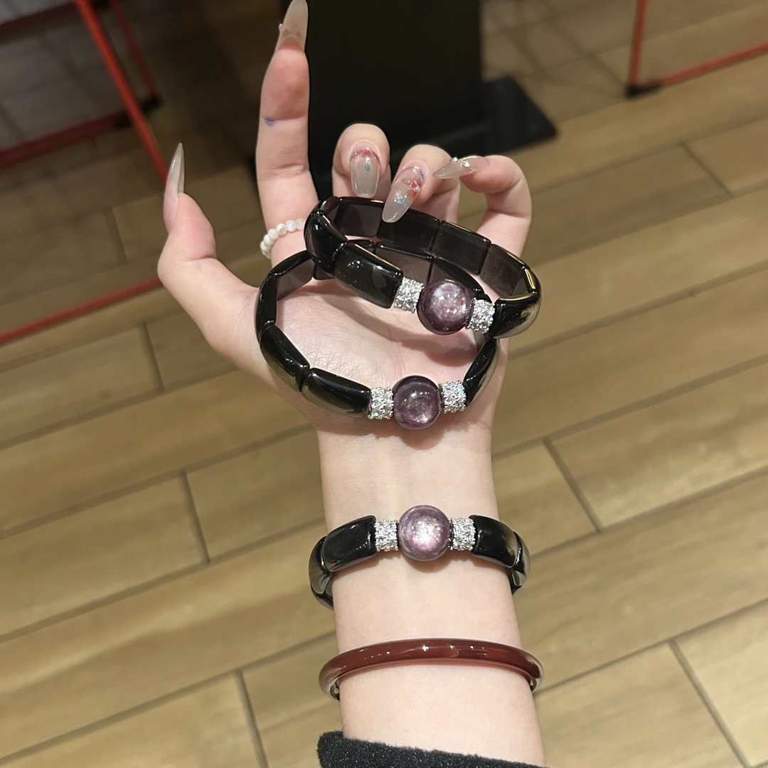 【夜光杯】风铃家原创银曜石紫锂云母顶珠手牌 默认微瑕多样性发