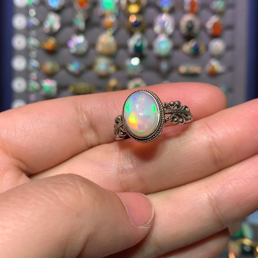 欧泊戒指款式银S925镶嵌