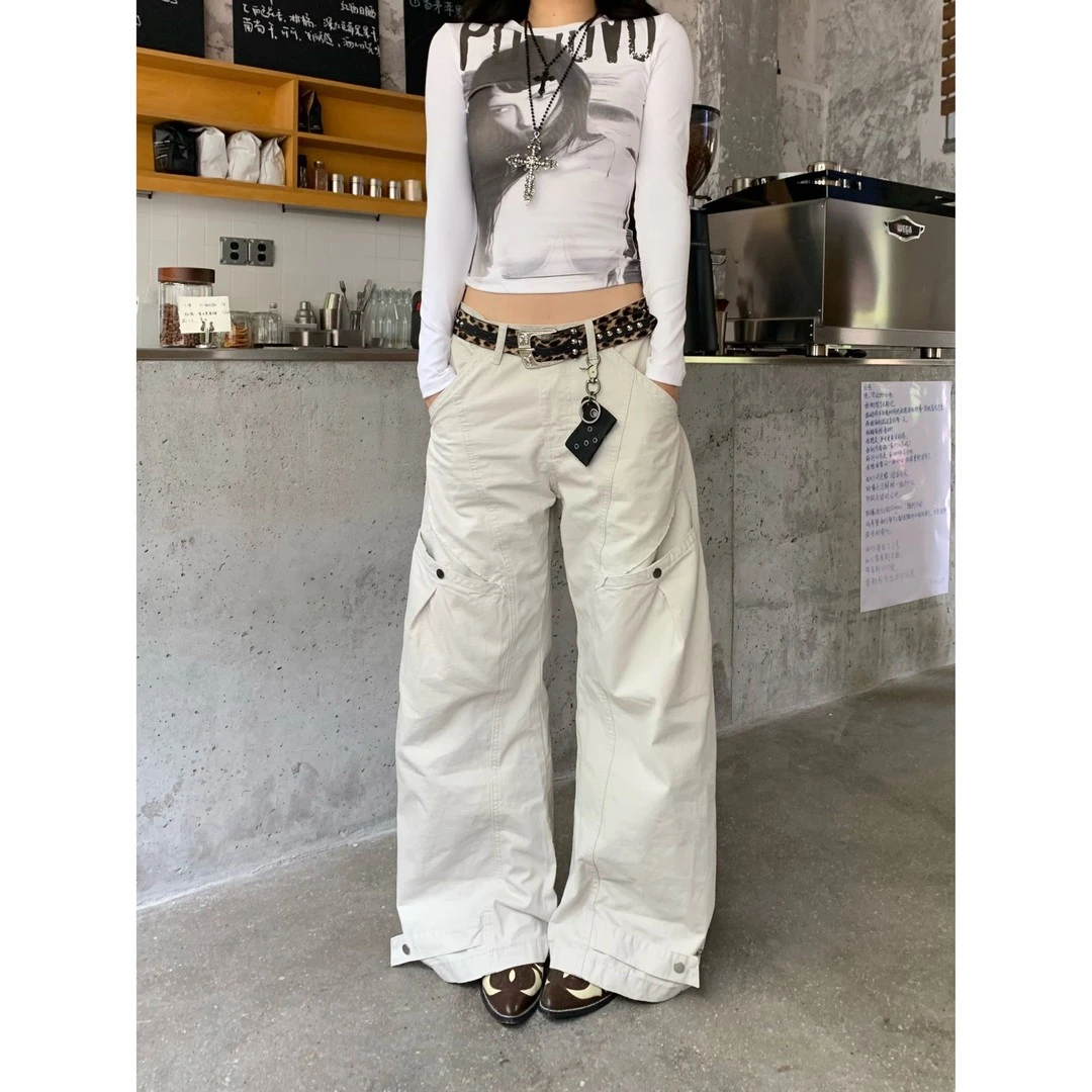秋季新款美式复古多袋设计感弯刀男女廓形宽松阔腿休闲长裤工装裤