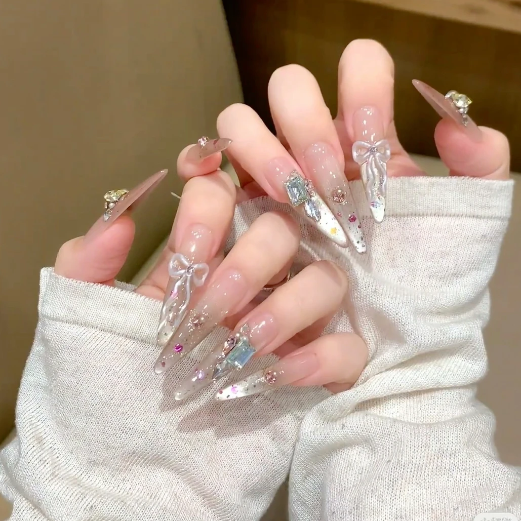 穿戴甲轻奢手工蝴蝶结美糖霜冰点猫眼穿戴显白胶水工具包手工高级