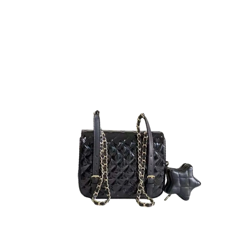 【CF】时尚百搭菱格亮面链条包 B2332-黑色