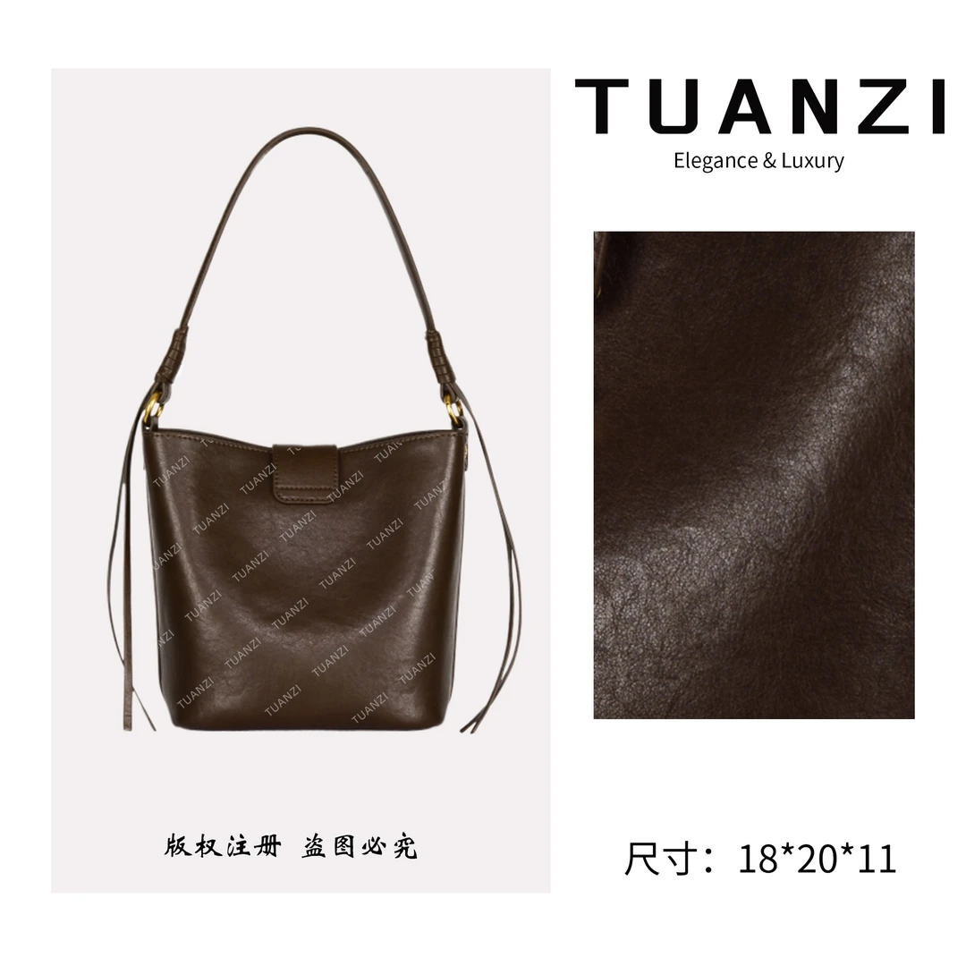TUANZI『凯旋』赛家秋冬新款18cm斜跨水桶包 GQ-9012-咖啡