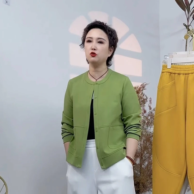 2025夏季大码女装上衣开衫单件宽松休闲妈妈装时尚显瘦扣子圆领