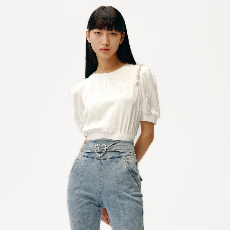HPLY荷比俪春季新品女螺纹提花通勤上衣HMC15610211