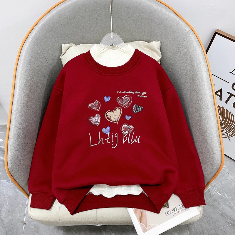 冬季新款儿童加绒加厚卫衣中大童上衣休闲宽松圆领zb3911简约童品