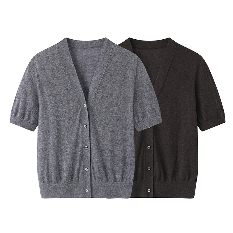 【0350】2025夏季新款V领短袖针织开衫上衣女