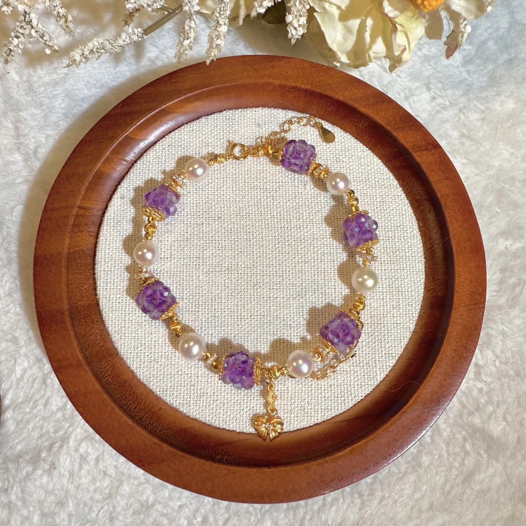 有球必应*天然棱切紫水晶设计款链条流苏手链