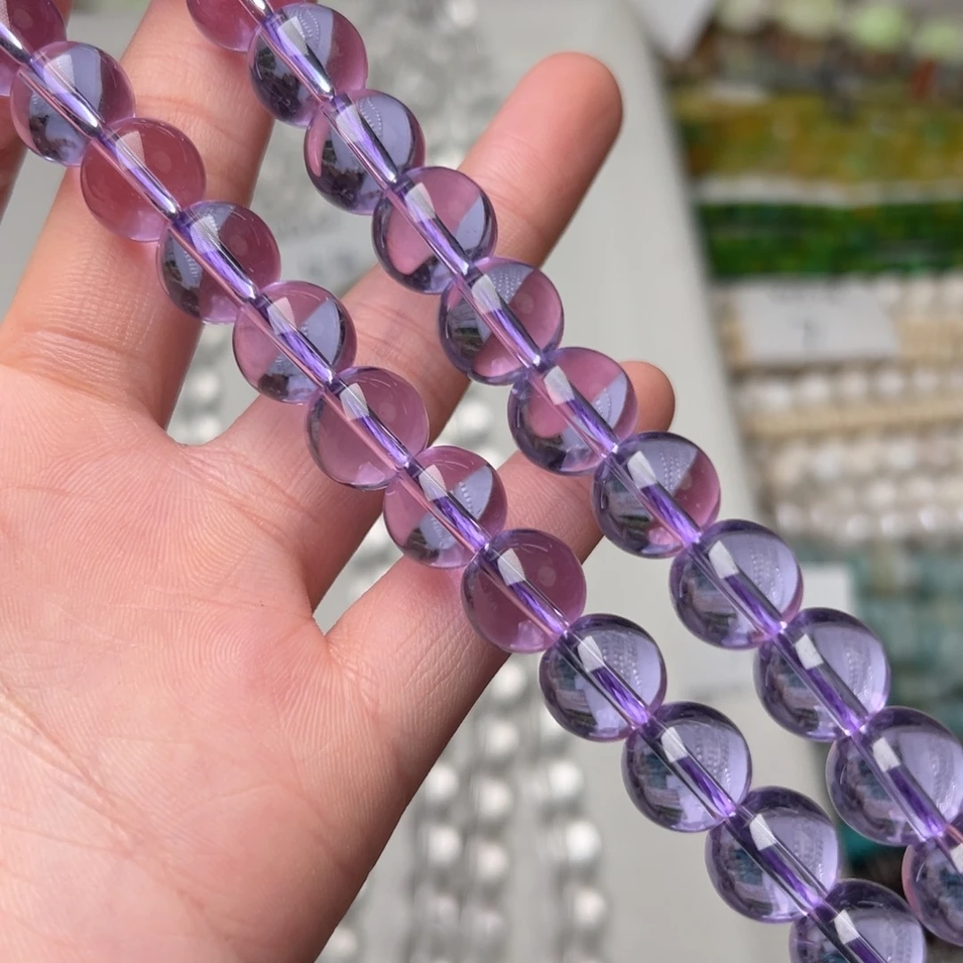 玛瑙/玉髓合金珠宝半成品W541。12mm紫水晶圆珠一条