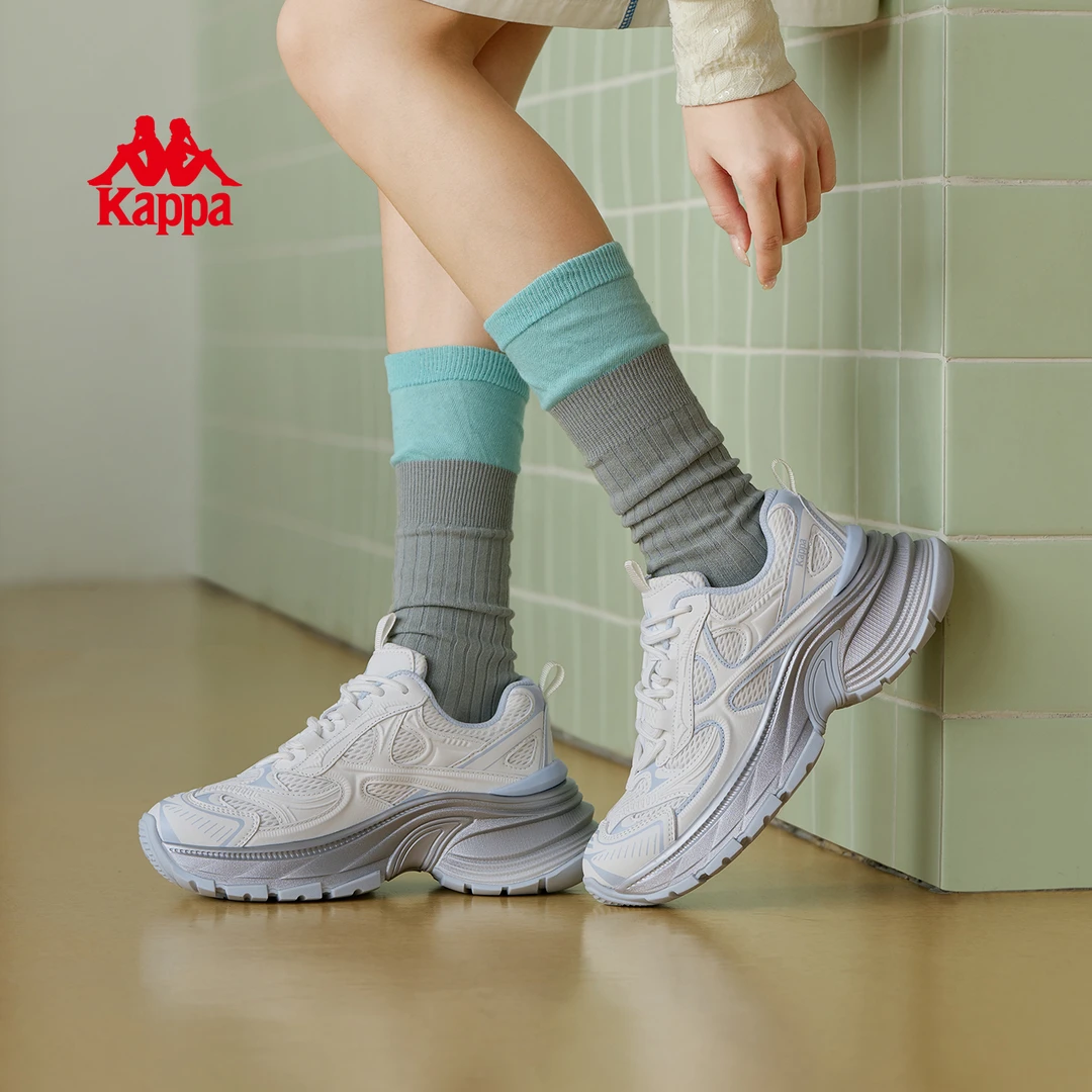 Kappa/卡帕老爹鞋背靠背秋季软底增高女鞋百搭潮流经典休闲鞋39CJ