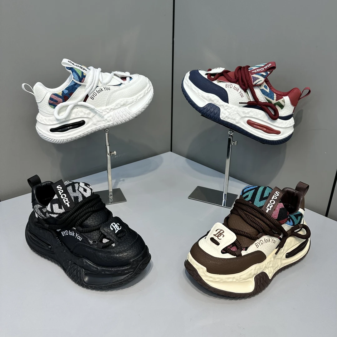 欧洲站潮牌2025男士新款运动时尚青春舒适厚底老爹鞋(皮鞋尺码)