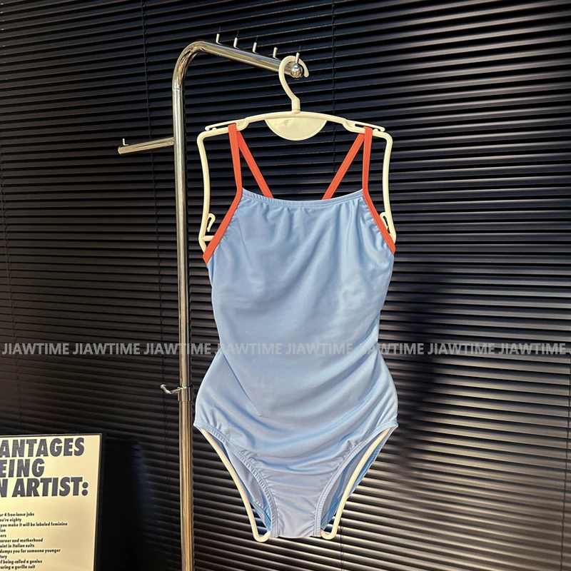 JIAWTIME时尚运动训练双层高级感连体三角竞速游泳衣女款修身显瘦