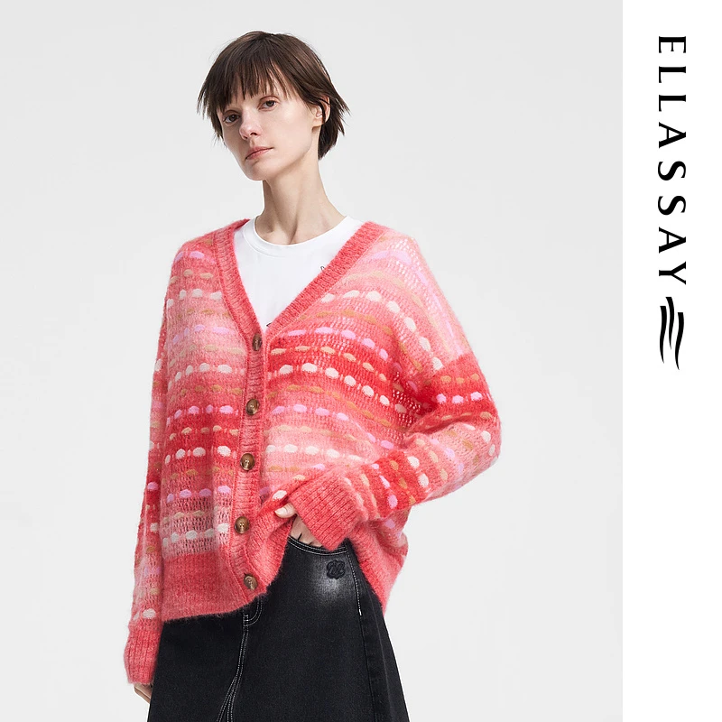 ELLASSAY歌力思春季新款渐变马海毛纱针织衫女EWV351M01900