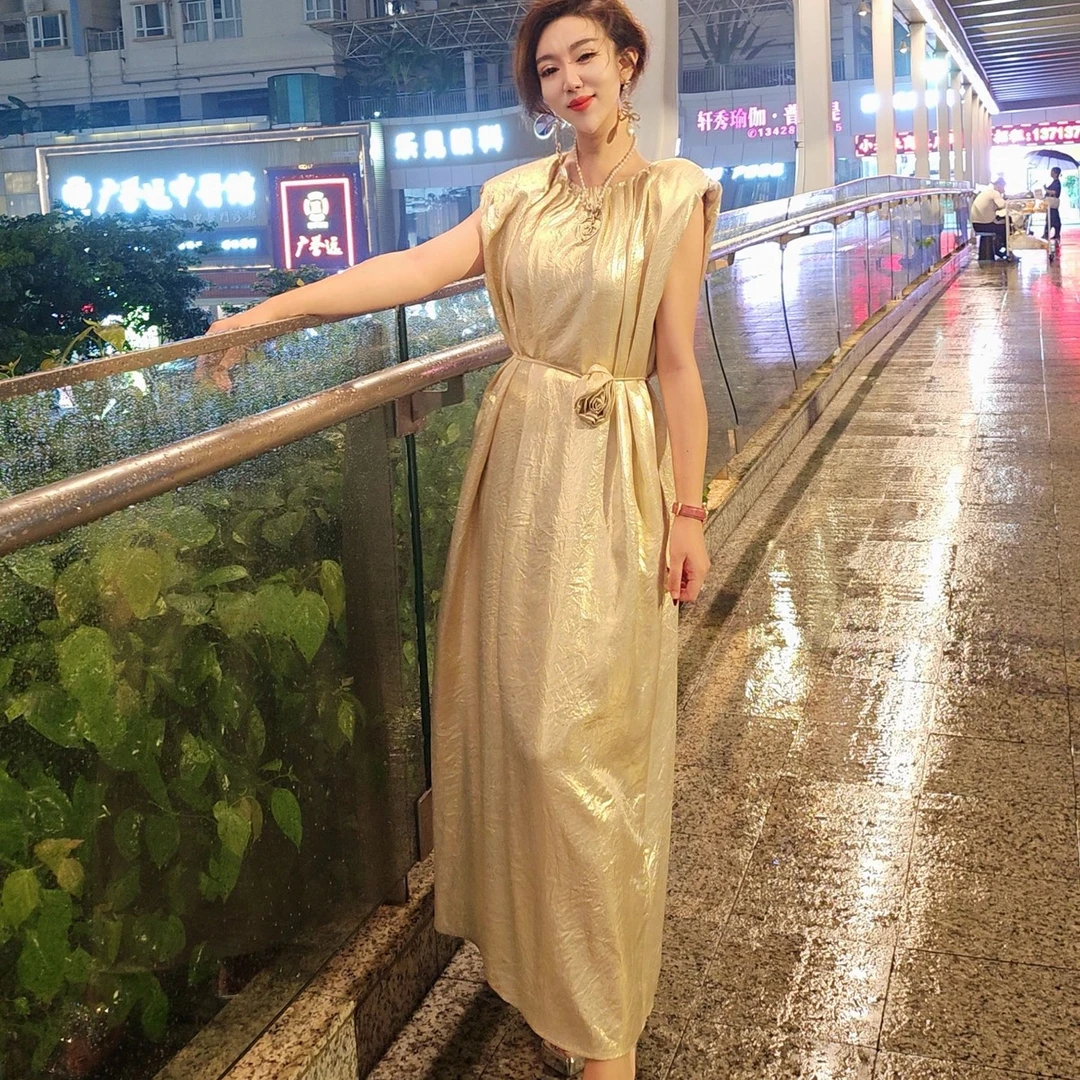 蔓丝菲尔-烫金醋酸连衣裙